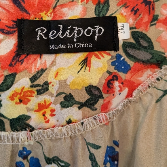 RELIPOP Tan Orange Yellow Pink Blue Floral Semi Sheer Cardigan with Crochet - Picture 7 of 8